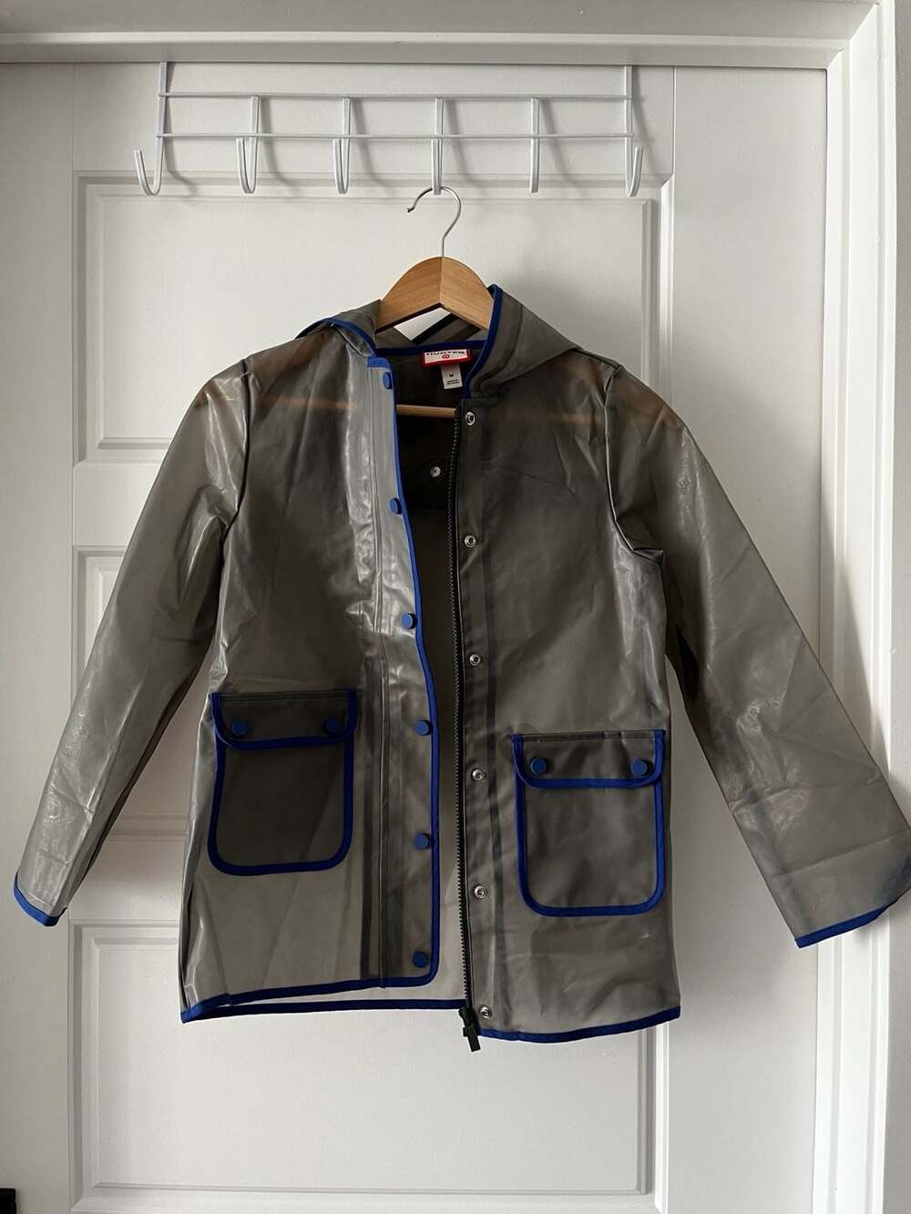 Hunter for Target Unisex Gray and Blue Trim Hooded Rain Jacket